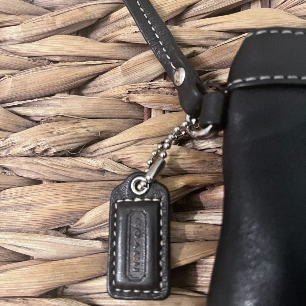 Authentic Coach Black Leather Wristlet with Silver Hardware